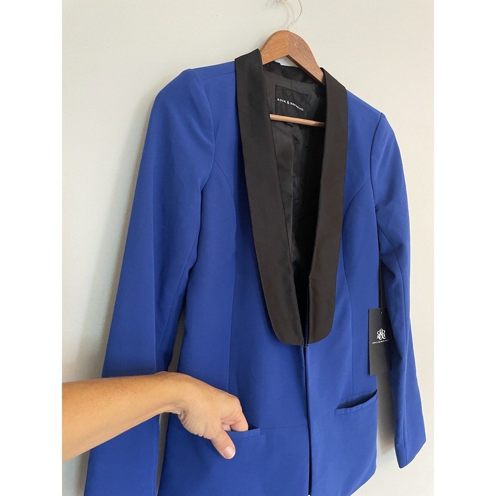 Rock & Republic Dazzling Blue Blazer With Black Lapel. Size XS. NWT. Career. - Picture 2 of 13